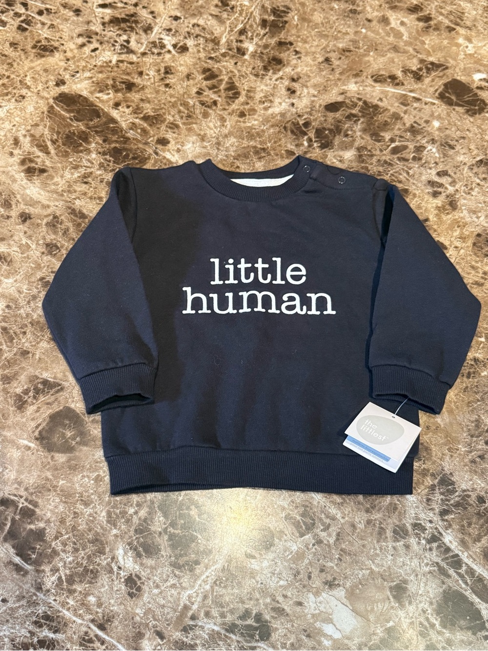 Black "Little Human" Kids Sweatshirt with Shoulder Snaps 12-18 NWT